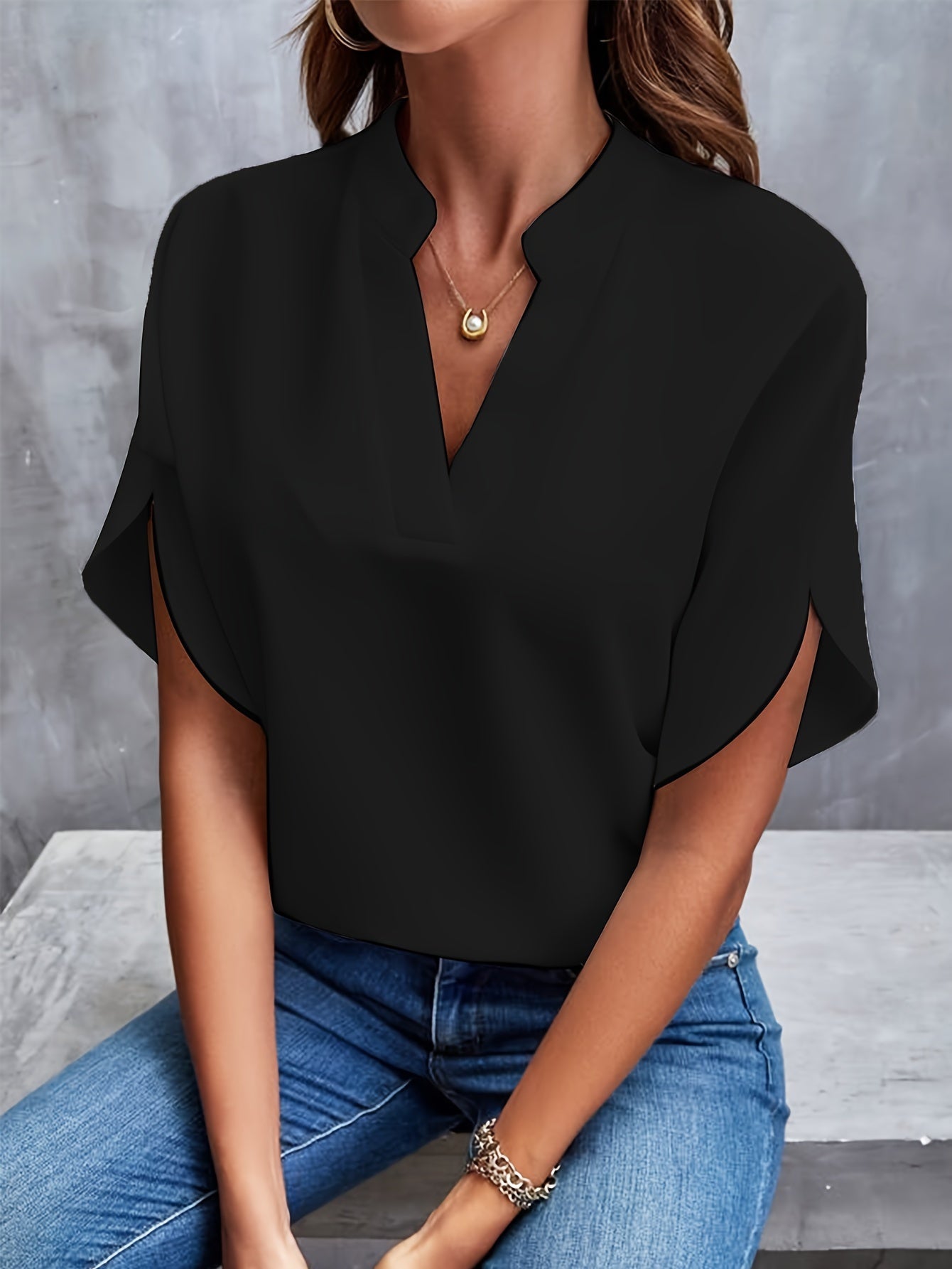 Effen blouse met V-hals