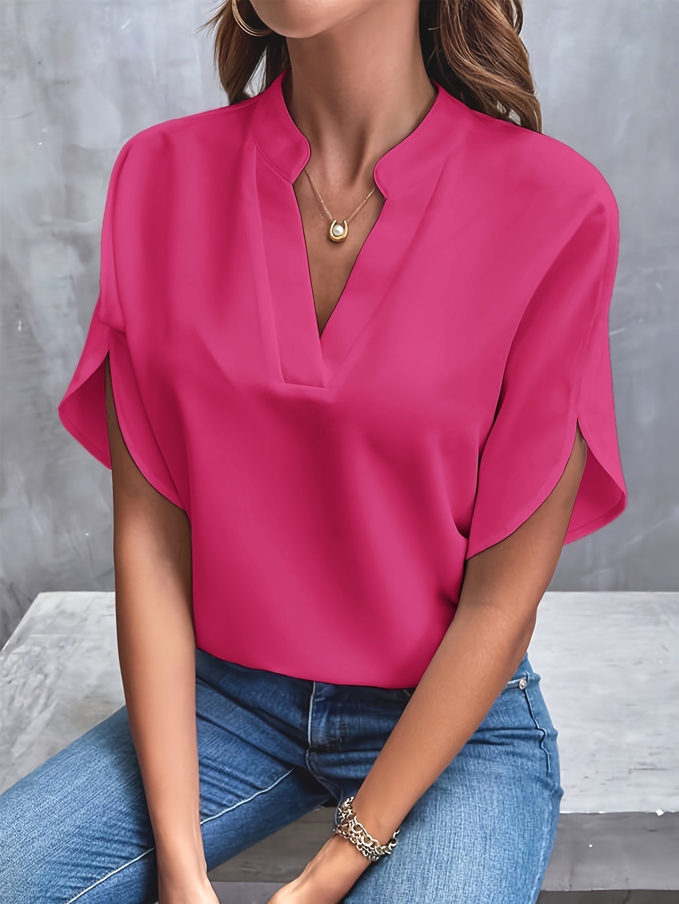 Effen blouse met V-hals