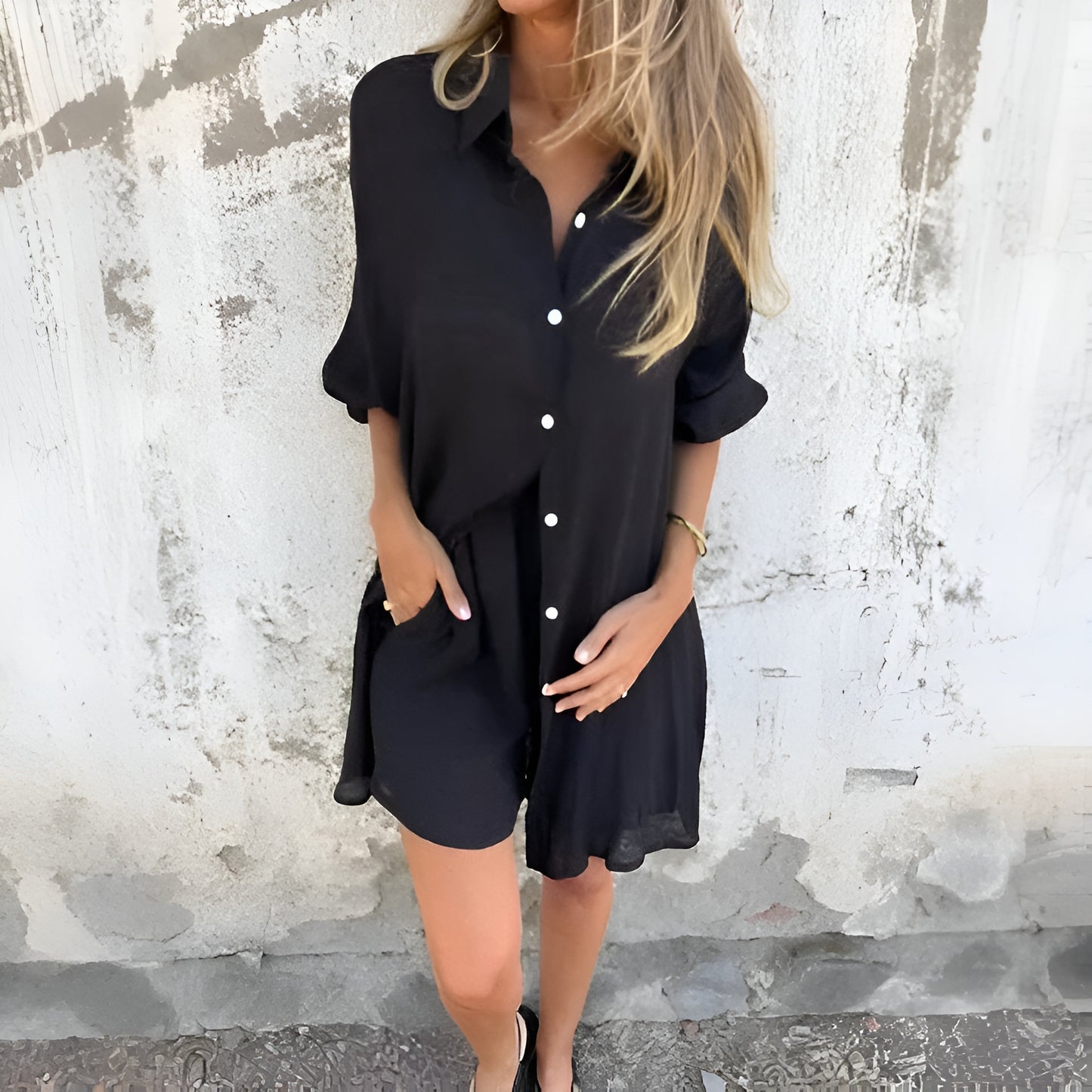 Casual Effen Blouse & Shorts-set