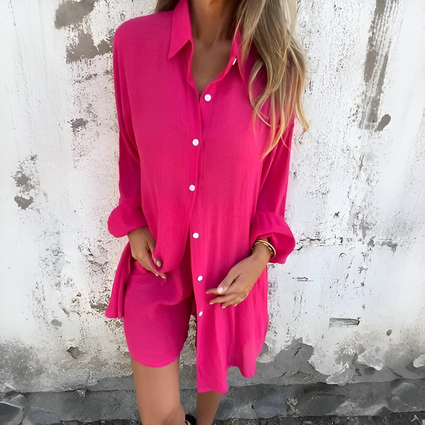 Casual Effen Blouse & Shorts-set
