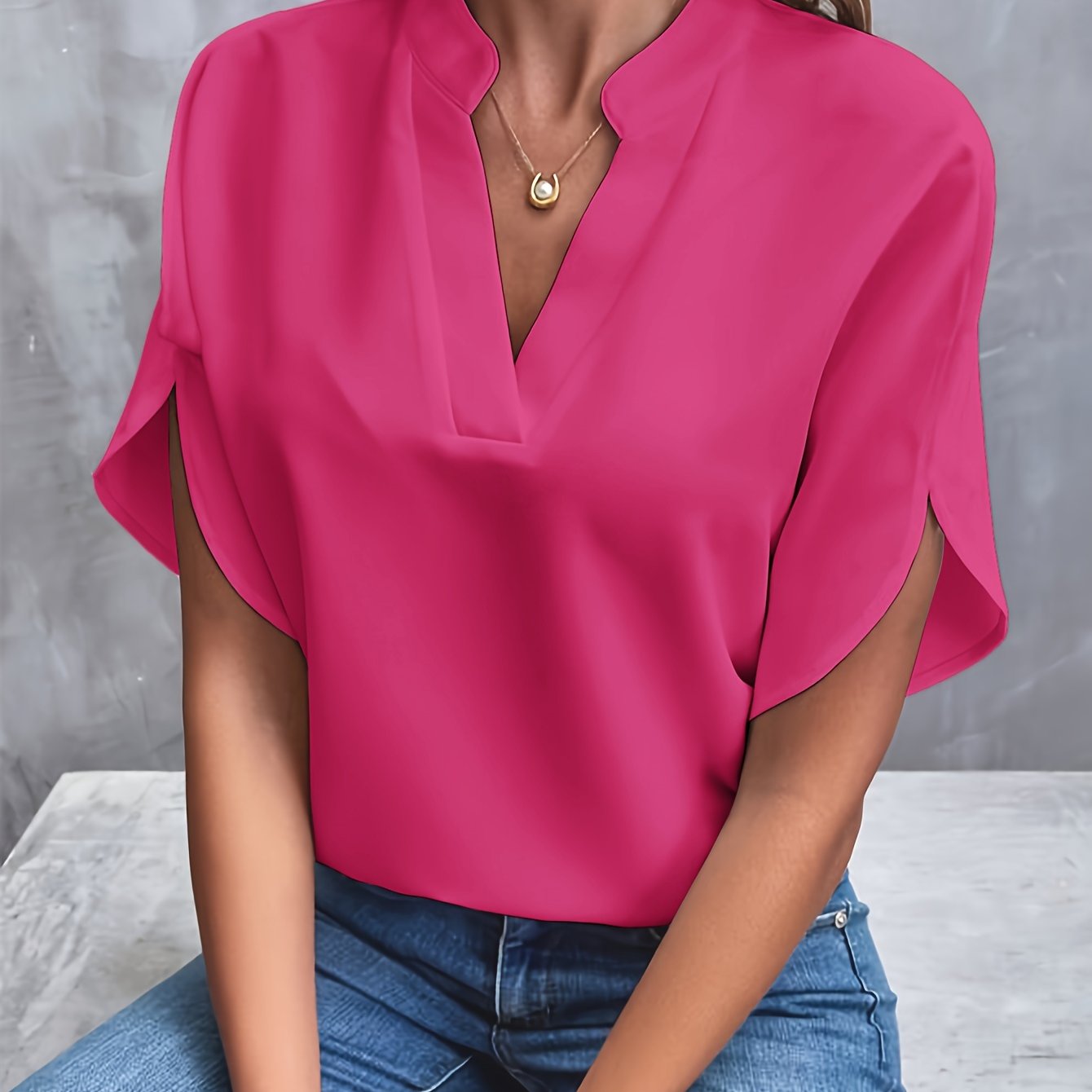 Effen blouse met V-hals