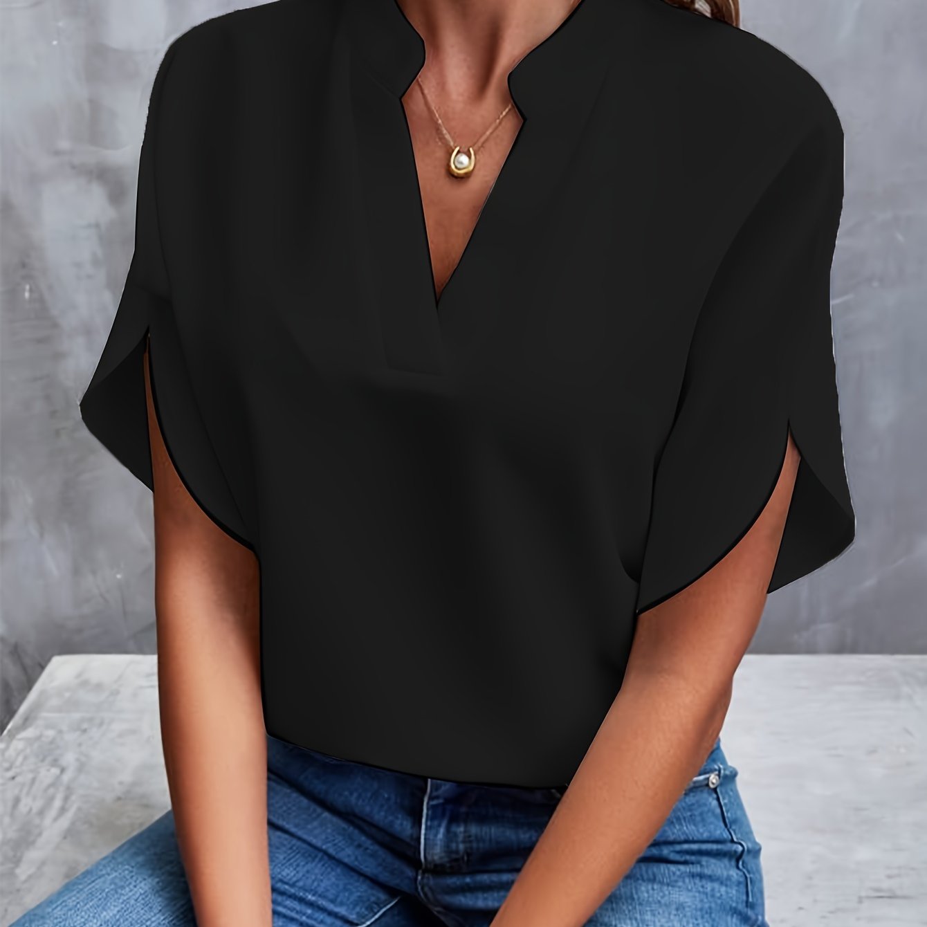 Effen blouse met V-hals