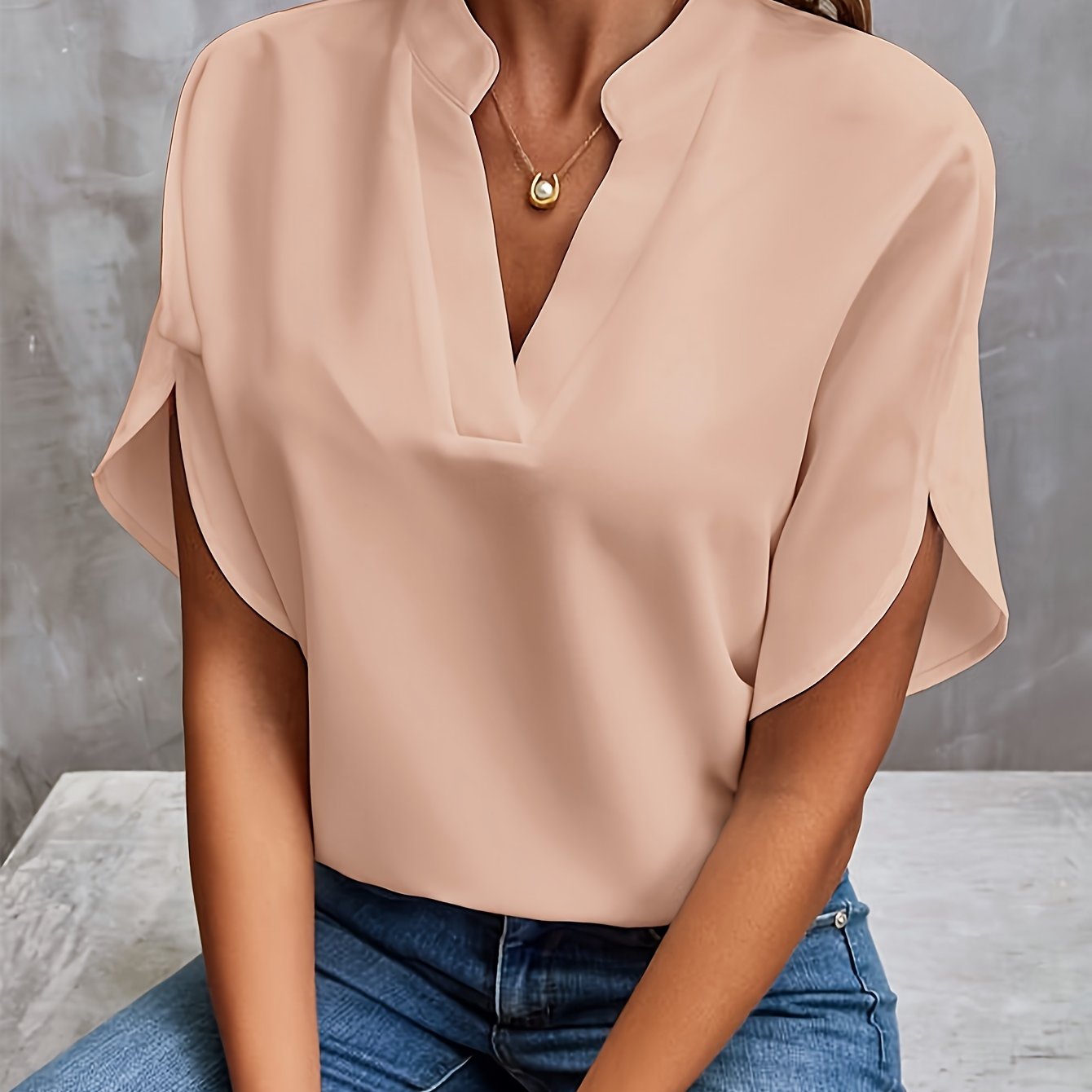 Effen blouse met V-hals
