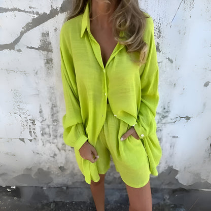 Casual Effen Blouse & Shorts-set